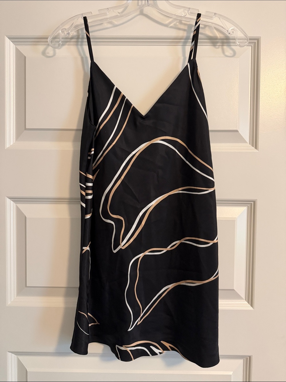 Lafayette 148 New York Black Cami with Cream and Tan Abstract Stripes